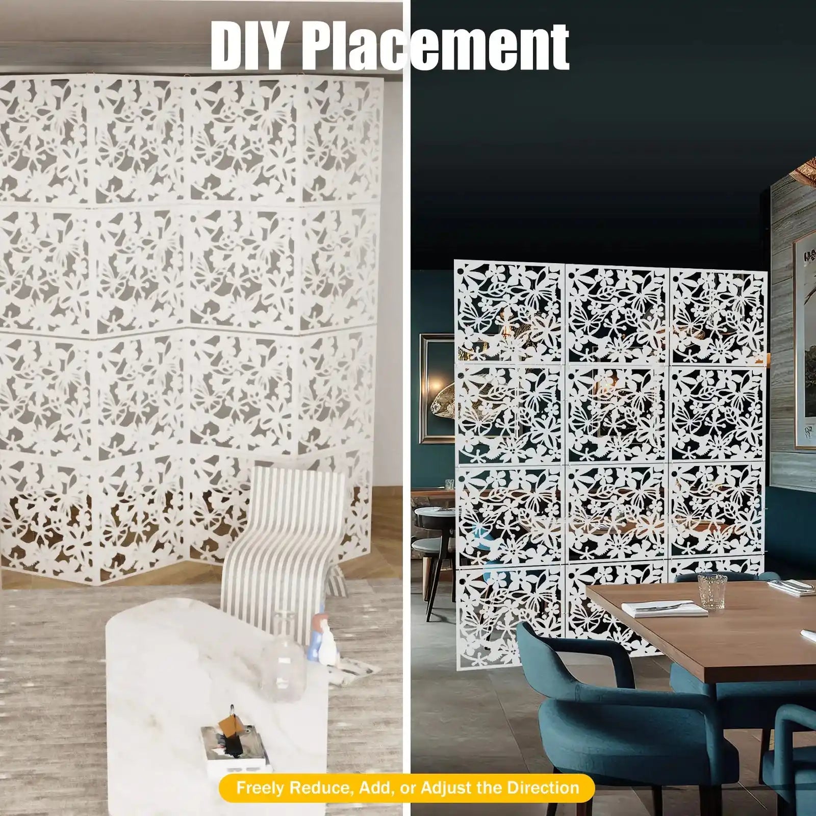 12 бр. Висящи прегради за стая, 40X40 см PVC екран с пеперуда, цвете, птица, кухи цветя, висящи прегради за стая