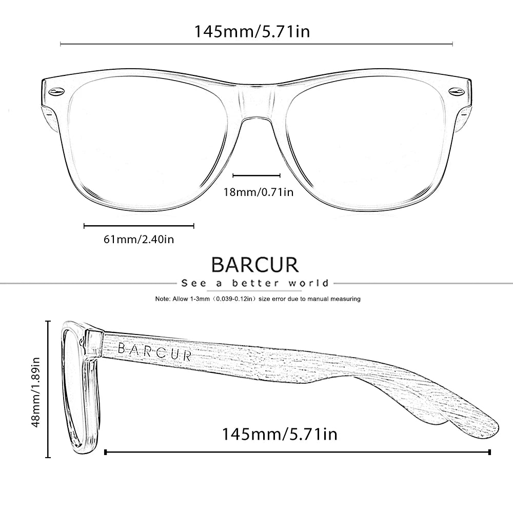 Слънчеви очила BARCUR с черен орех, дървени поляризирани слънчеви очила за мъже, мъжки очила с UV400 защита, дървени, оригинална кутия