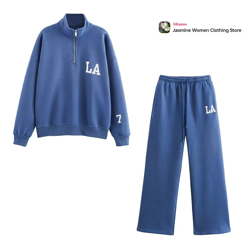 Дамски комплект от 2 части с висока яка и ефект на релаксация и измиване, плюшен университетски суитшърт