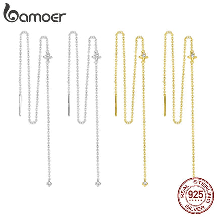 Висящи обеци Bamoer Moissanite с дълга верижка, двоен пиърсинг с конвертируеми обеци от стерлингово сребро 925