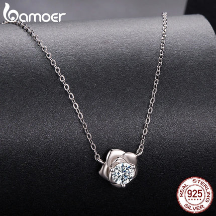 BAMOER 0.5CT висулка с моисанит и розово цвете, изработена от сребро 925 с кръгло рязане и диаманти, O-верижка за жени, Свети Валентин