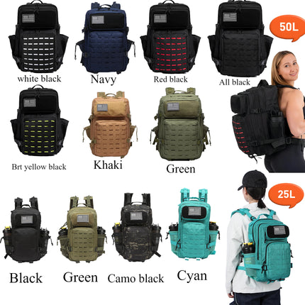 25L/50L Тактическа раница, ловна MOLLE раница, фитнес зала за мъже, EDC раница за туризъм на открито, вещица с 2 държача за бутилки