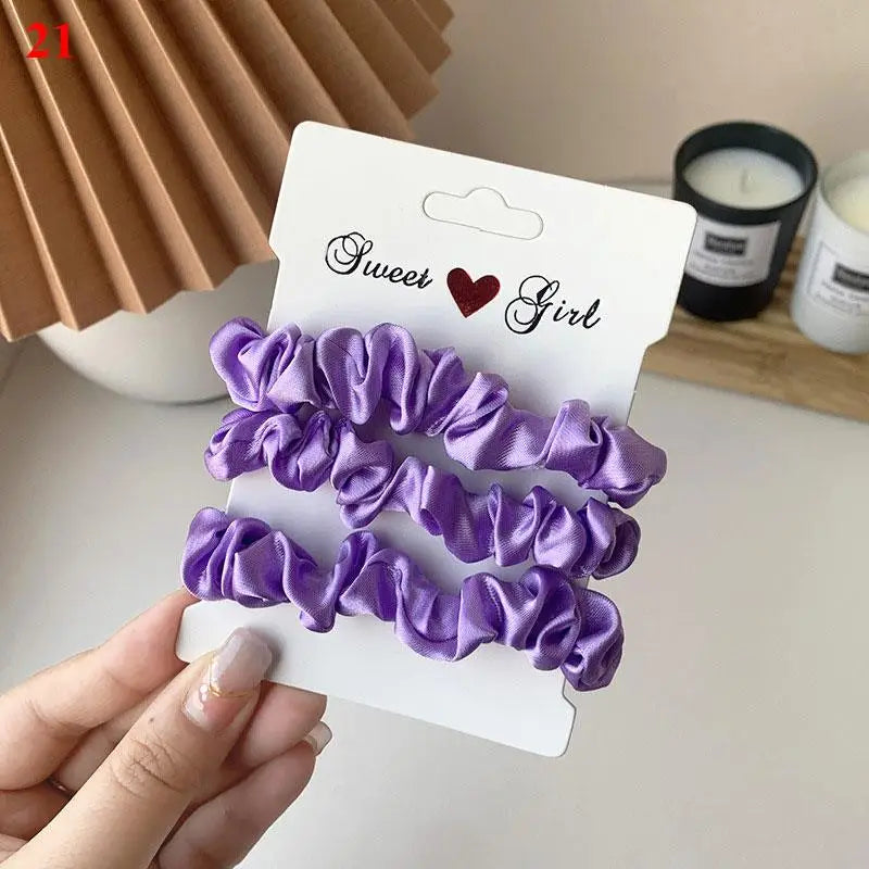 3 бр./комплект дамски копринени ластики за коса, комплект едноцветни ластики за коса за момичета, аксесоари за коса с ластик за коса за жени, държачи за опашка