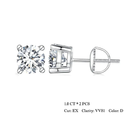 Дамски обеци BAMOER с 4 зъба и моасанит, плътно сребро 925, 2CT VVS1 Lab, с блестящи класически сватбени бижута