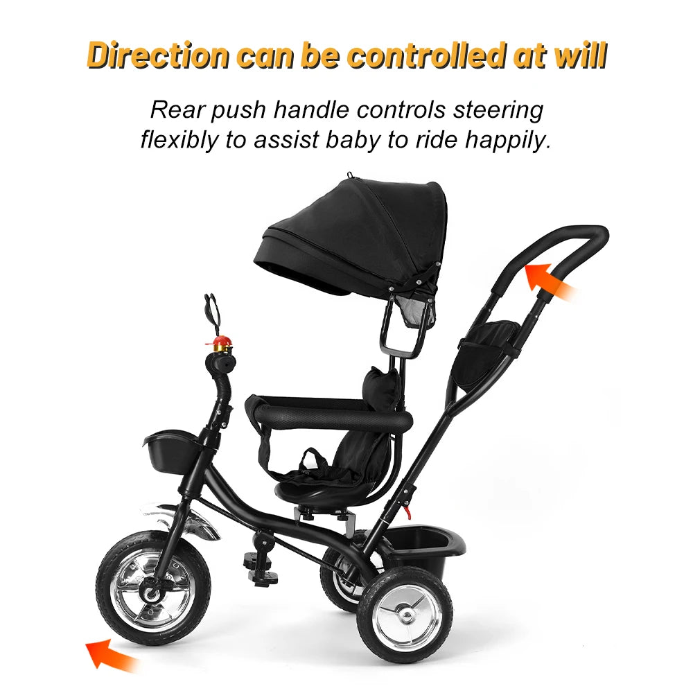 Мащабируема бебешка триколка от 1 до 5 години, велосипед за възрастни хора плюс деца, обръщаема седалка, голяма кошница и чанта, по-големи колела, с дръжка за притискане, зелено/розово/черно/червено/синьо/сиво