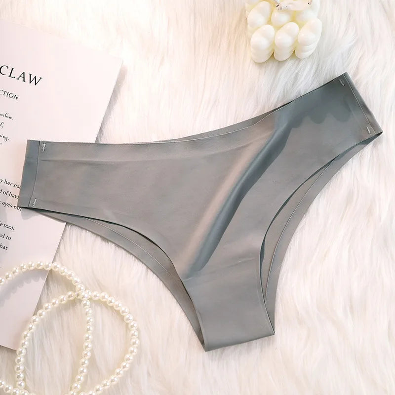 Безшевни бикини за жени, секси бельо, ледено копринени бикини с ниска талия, дамски меки плътни ултратънки бикини, танга Mujer
