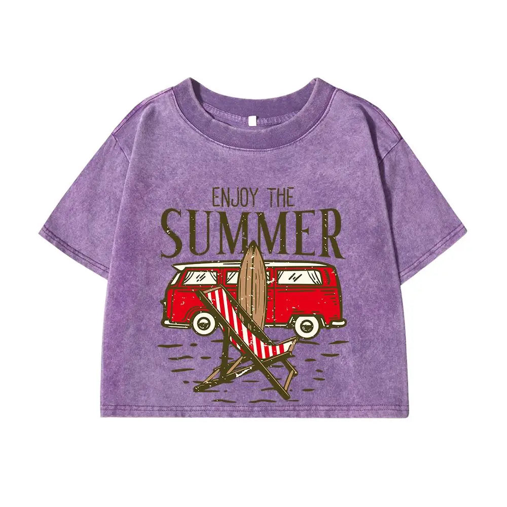 Дамски памучни тениски от пране, летни, нормални, с О-образно деколте, къси тениски, насладете се на модата, когато тя идва, щампи, топове, улични дрехи