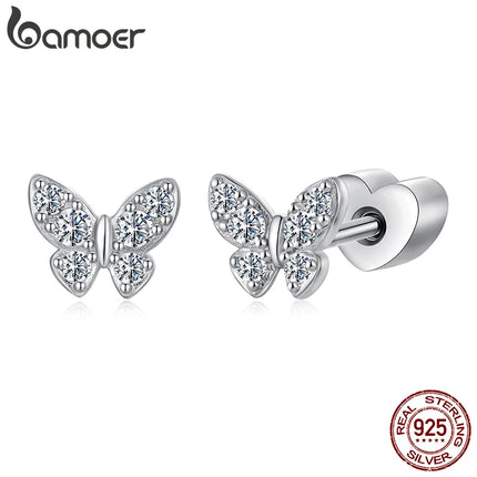 Сребърни обеци BAMOER 925 с пеперуда и моасанит за жени и момиче, изящни, сладки хипоалергенни бижута, подарък за рожден ден