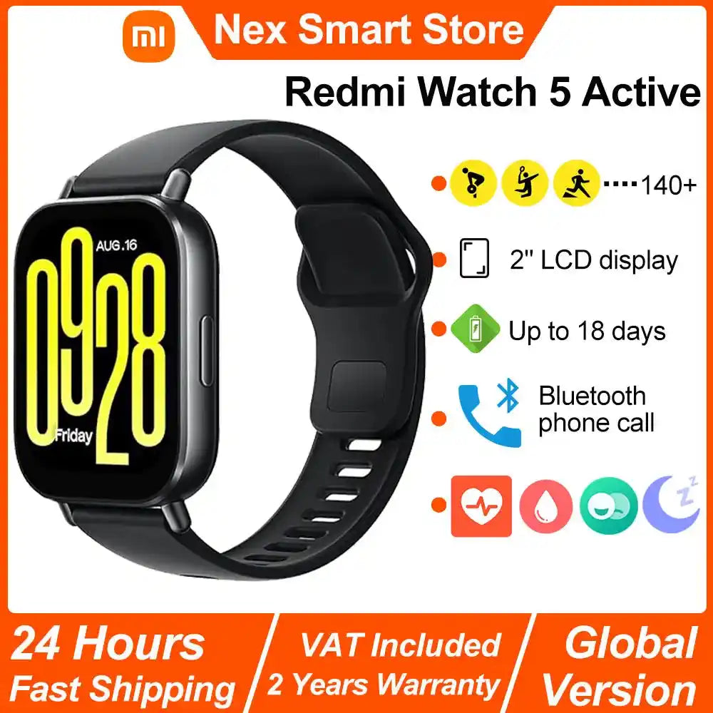 Xiaomi Redmi Watch 5 Active Smart Watch, Bluetooth разговори, 2" LCD дисплей, целодневен мониторинг на пулса и кислорода в кръвта
