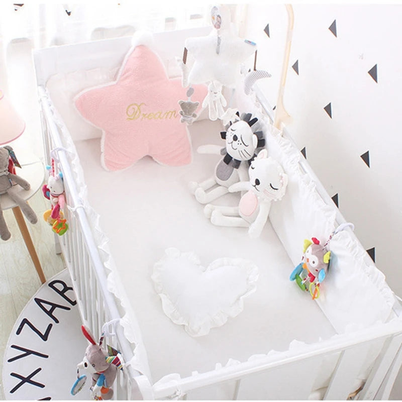 5 части Комплект за детско креватче в едноцветен цвят Протектор за легло Протектор за легло Обиколка за детско креватче Комплект за детско креватче Jogo de Cama Комплект бебешко спално бельо (4 обиколки + чаршаф)