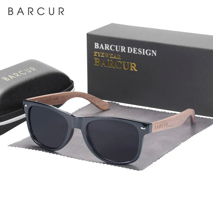 Мъжки слънчеви очила BARCUR Natural Wooden поляризирани, черно орехово, UV400 защита