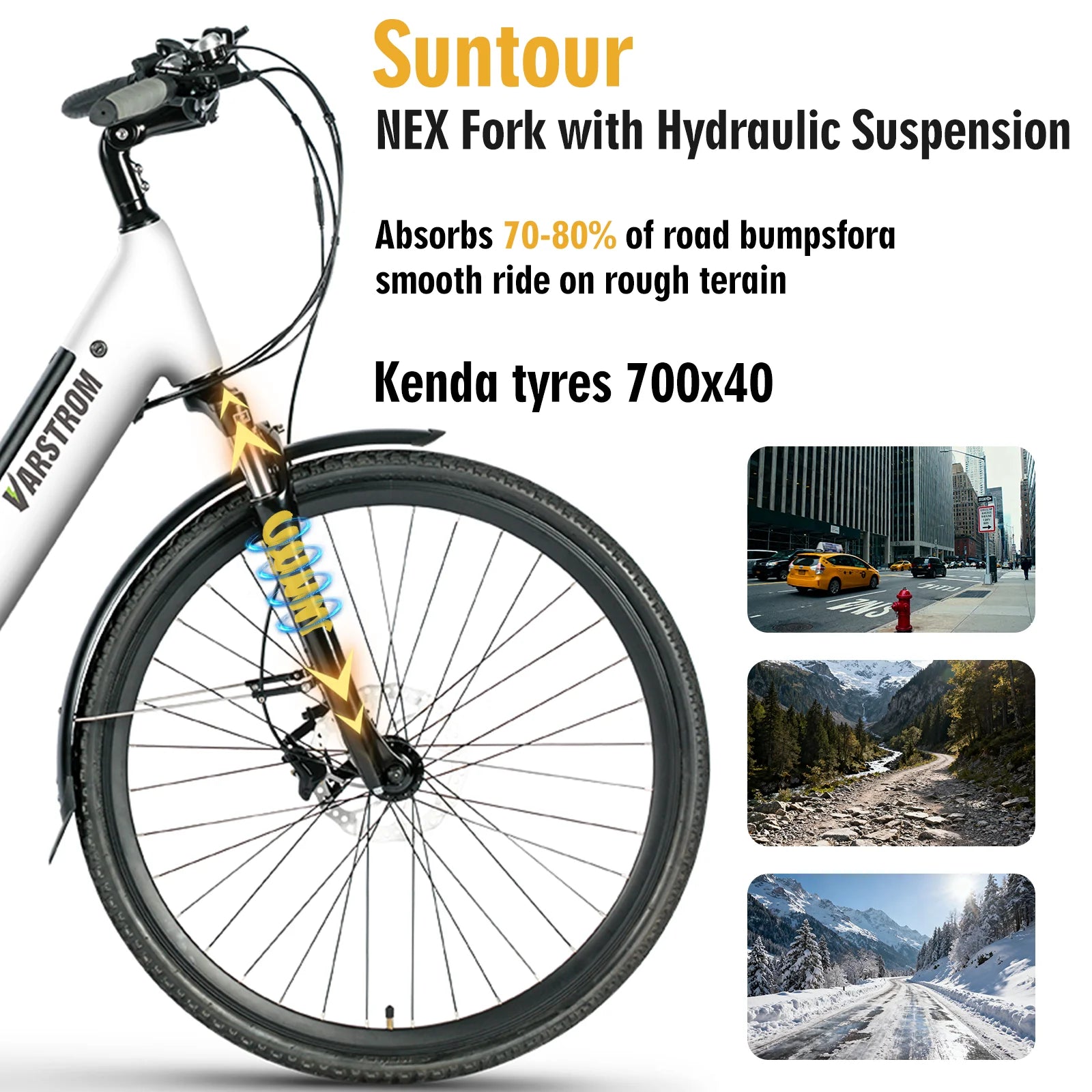 Електрически велосипед 700C 28-инчов трекинг велосипед, електрически градски велосипед с 43.2V 13Ah литиева батерия за дълъг пробег до 120 км, двигател 250 W