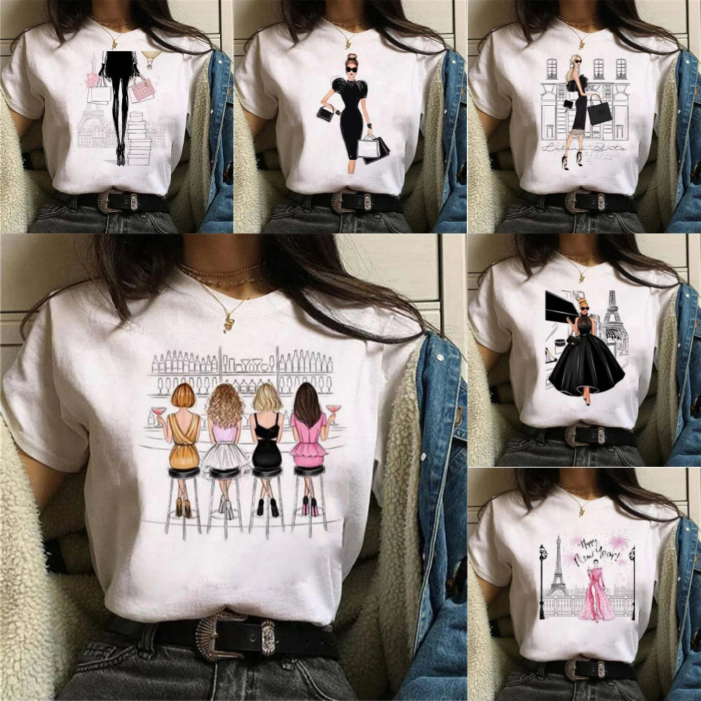 Модна тениска с щампа за пътуване до Париж, дамски принт, тениски, ежедневни, с кръгло деколте, къс ръкав, тениска с голям размер, улично облекло за ежедневно носене