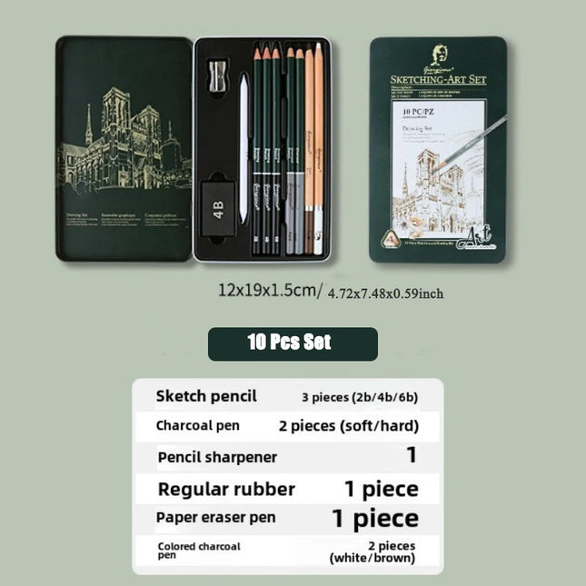 Професионален комплект моливи за рисуване 10/12/19 бр. Моливи за скициране с графитен въглен, художествени материали за начинаещи художници