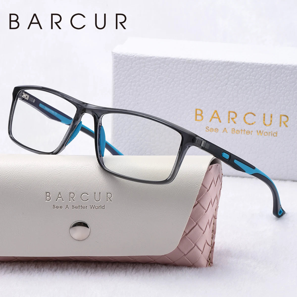 Леки и удобни декоративни очила BARCUR с правоъгълни рамки за ежедневно носене, украсени с фирмена опаковка