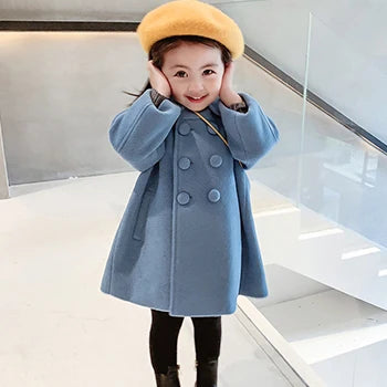 Вълнени палта за момичета за 2 3 4 5 6 7 години, нова корейска версия, дълго детско яке, пролетно-есенно, с двойно закопчаване, детско връхно облекло