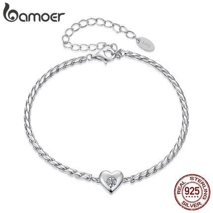 Гривна Bamoer Moissanite Heart с регулируемо усукано въже, дебела верижка за китка за жени, бижута за Свети Валентин, винтидж любовен подарък
