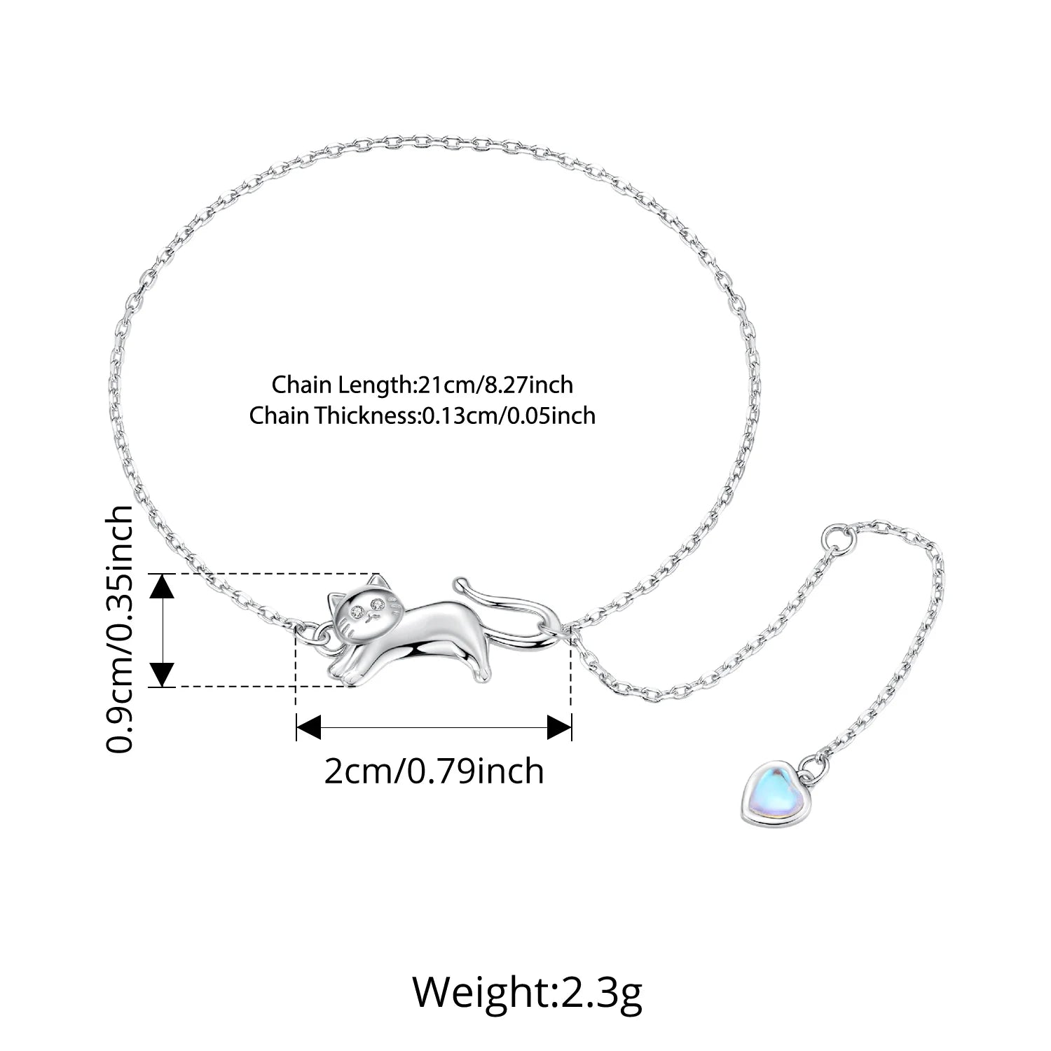 Bamoer 925 стерлингово сребро сладка котка гривна за домашни любимци регулируема верижка с мъниста от лунен камък за жени тийнейджъри семеен подарък