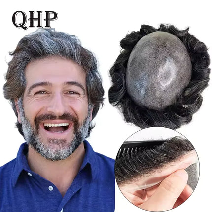 Гореща разпродажба Перуки тип „тупи“ от човешка коса за мъже 0.12-0.14 мм кожна протеза за коса мъж 6" мъжка капилярна протеза мека мъжка система за коса