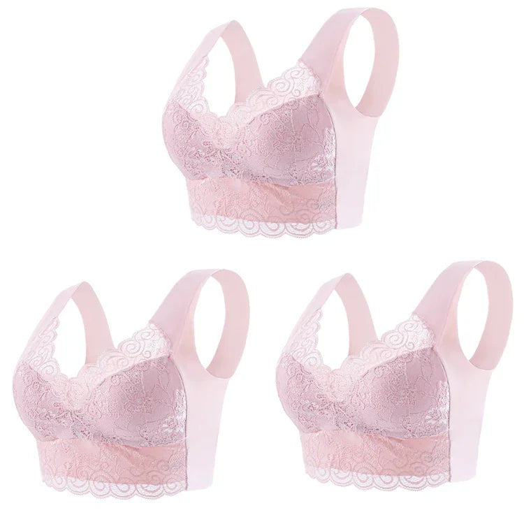 3 бр. Безшевен дантелен сутиен с поддръжка от ледена коприна, без стоманени пръстени, удобен сутиен с голям размер, жилетка, бюстие