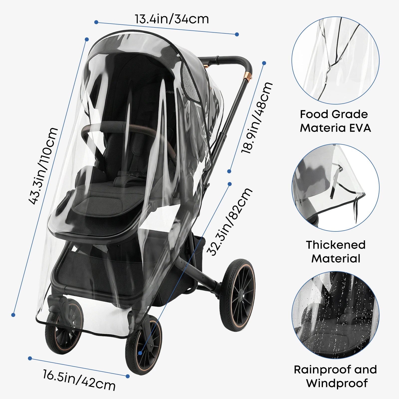 Аксесоари за бебешки колички, водоустойчив и дъждоустойчив калъф, универсален водоустойчив калъф за количка, защита от вятър и прах, дъждобран