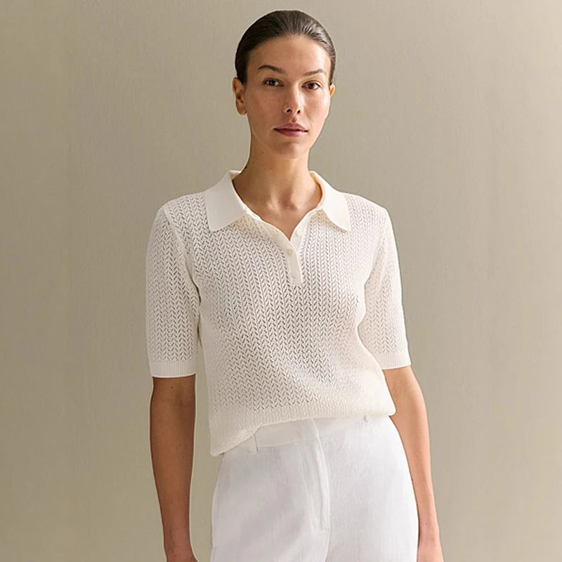 Tornova Дамска плетена тениска с къс ръкав, лятна, ежедневна, свободна, с ревер, плътни топове, пуловер, дамски пуловер, тениска, връхно облекло