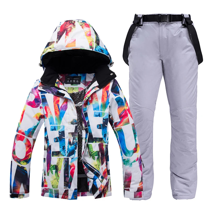 -30, Комплекти за сноуборд за жени, водоустойчиви, зимни костюми, ски яке и панталон, гащеризон за жени