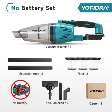 YOFIDRA 1500W 4IN1 Електрическа прахосмукачка 12KPA Безжична прахосмукачка Инструменти за почистване на автомобили с 3 филтъра за батерия Makita