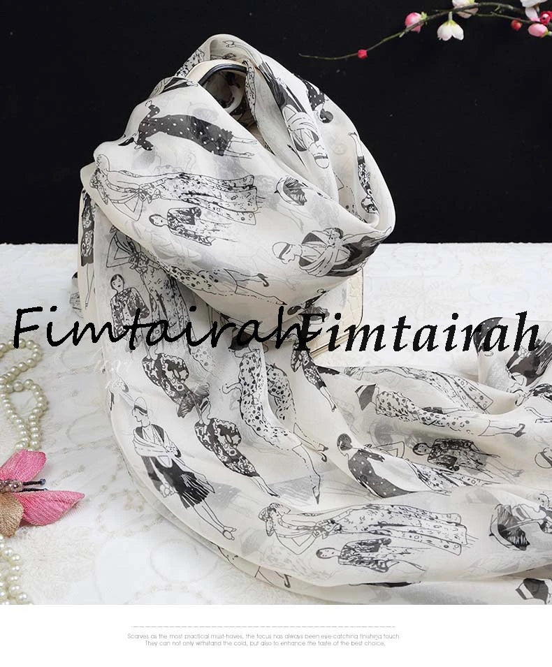 Fimtairah мек 100% копринен шал за жени с щампа Hangzhou 100% копринен шал дълъг шал пролет есен зима лято копринен шал