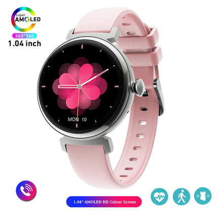 1.04 инчов AMOLED екран, моден дамски смарт часовник, екран, винаги показващ Bluetooth повиквания, смарт часовник с метално тяло, малък екран