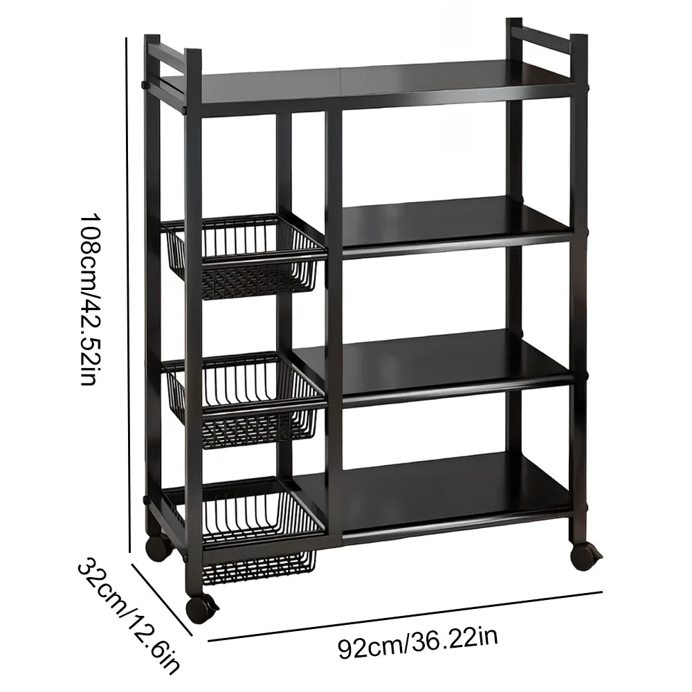 92*32*108 см Кухненски стелаж за съхранение на колелца, многоетажен стелаж за съхранение, домашен рафт за микровълнова печка, кухненски стелаж