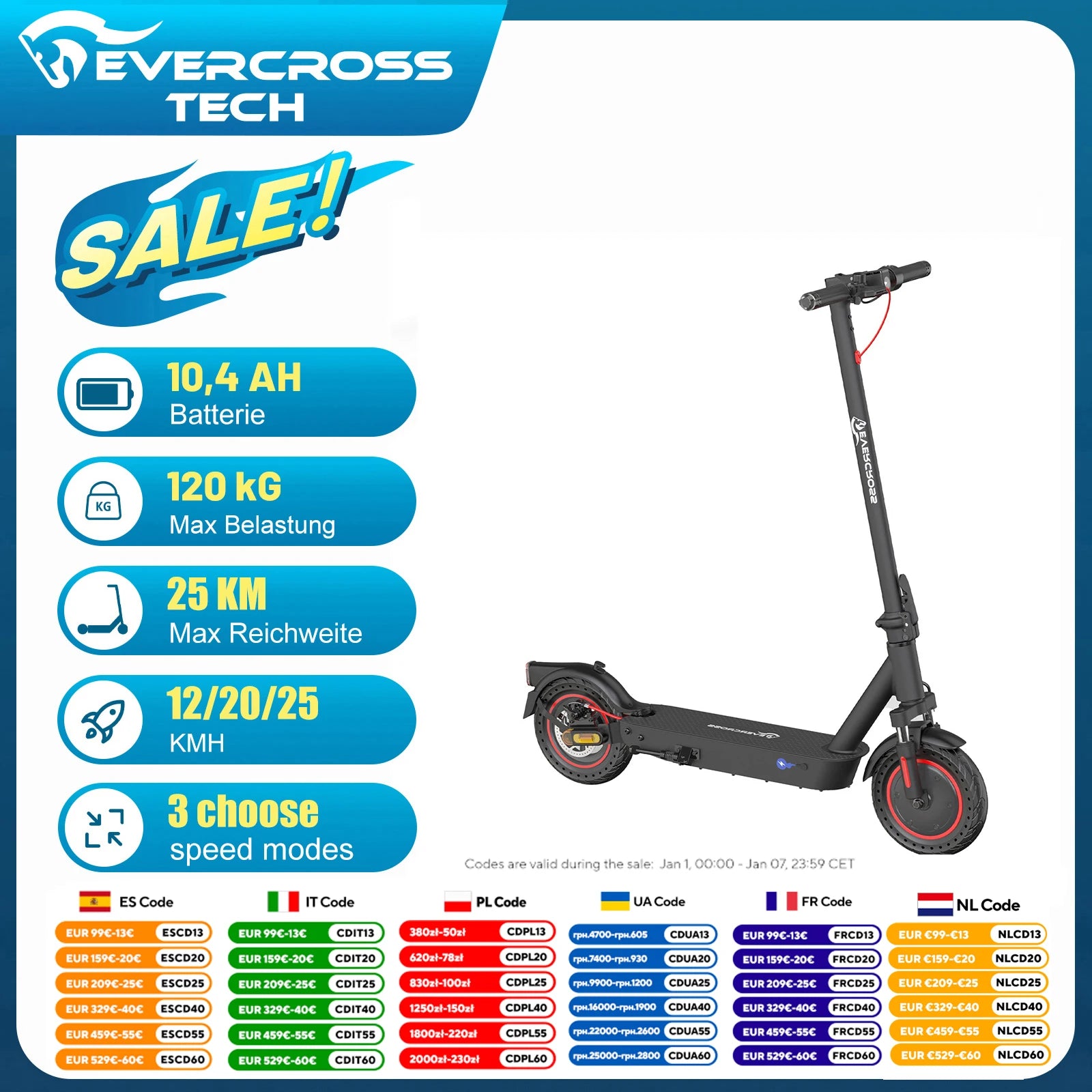 Електрическа тротинетка EVERCROSS TECH EV10K Pro за възрастни, 10 инча, сгъваема, управление чрез приложение, 500W мотор, батерия 410WH