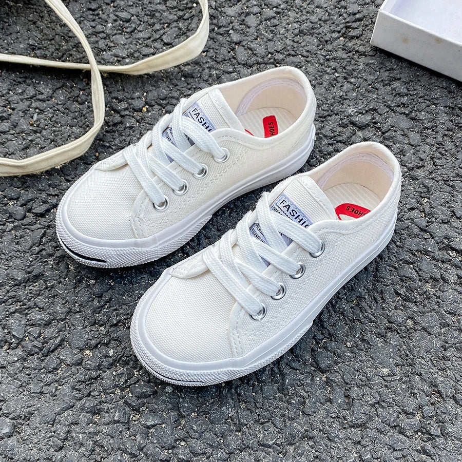 8037 Ниски, едноцветни детски платнени обувки с връзки, дишащи, за момчета и момичета, платнени обувки, удобни