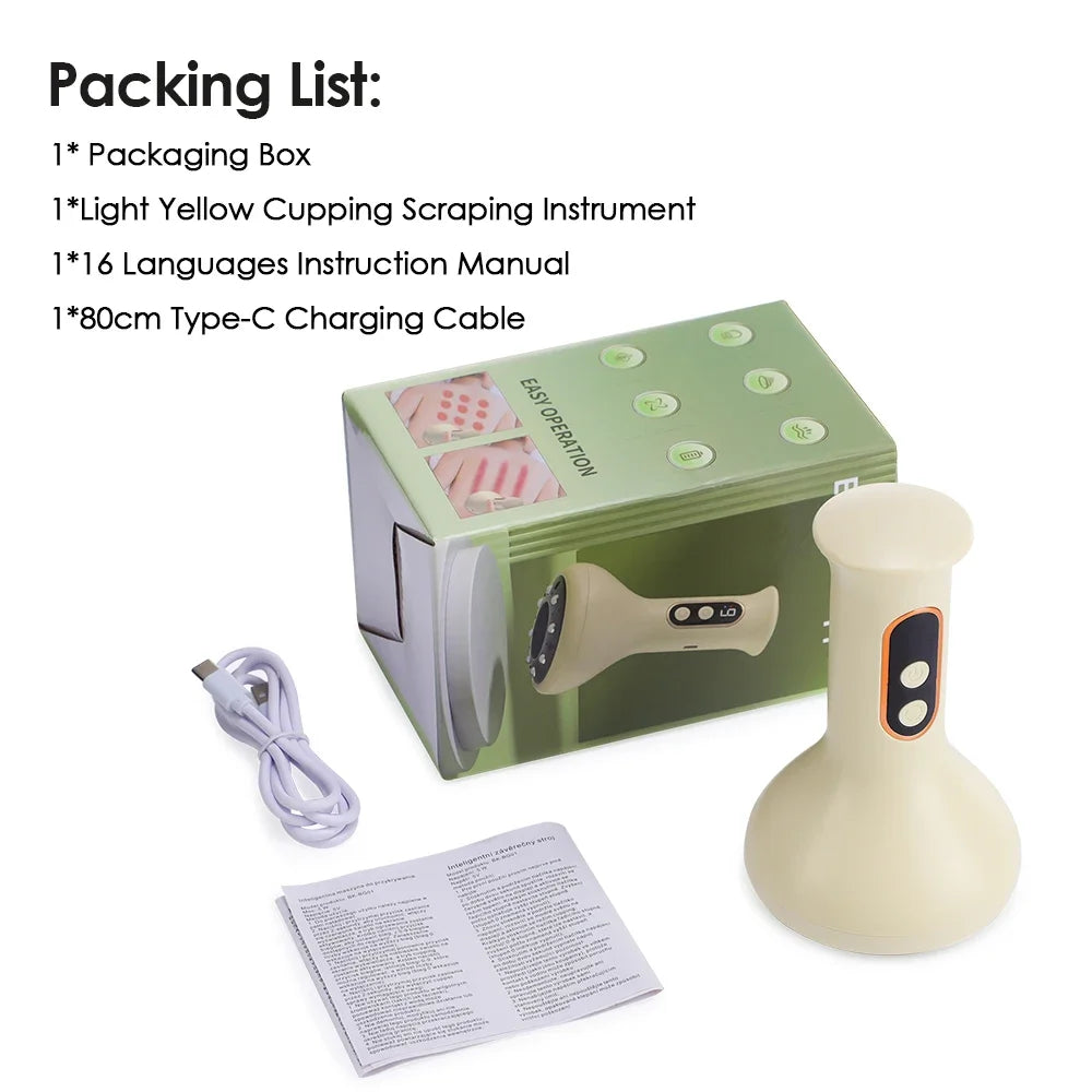 USB акумулаторен коремен масажор за горещи компреси и регулируема интензивност на Guasha вендузи, ръчен масаж на ръце и крака