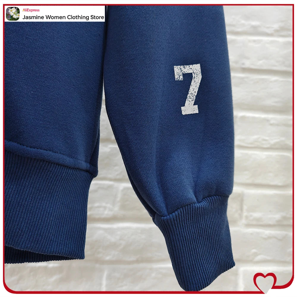 Дамски комплект от 2 части с висока яка и ефект на релаксация и измиване, плюшен университетски суитшърт