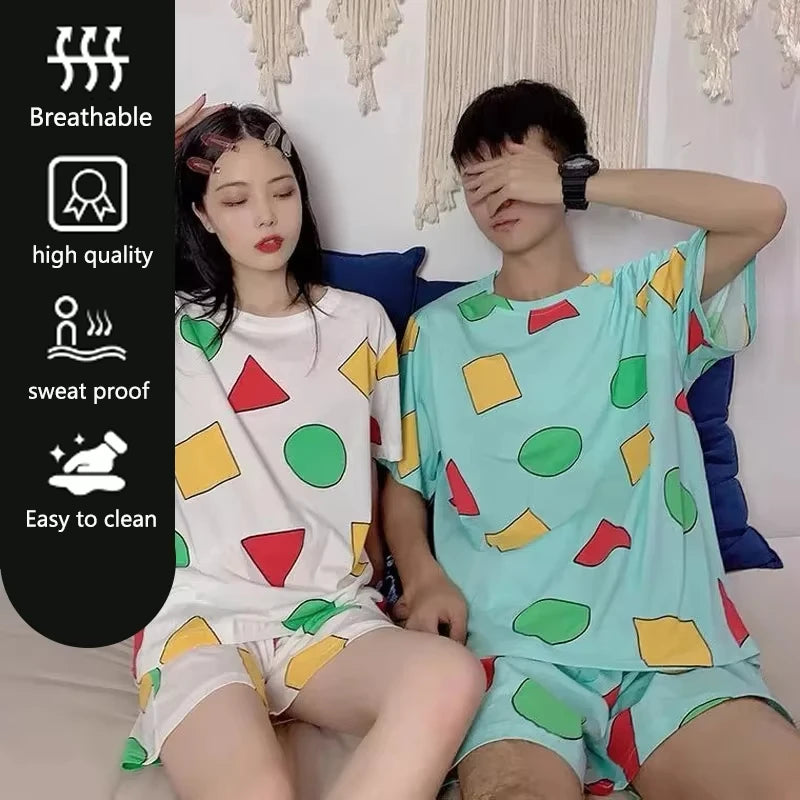 Пижама  Памучни летни къси комплекти  за двойки Мъж и жена Пижама 2025