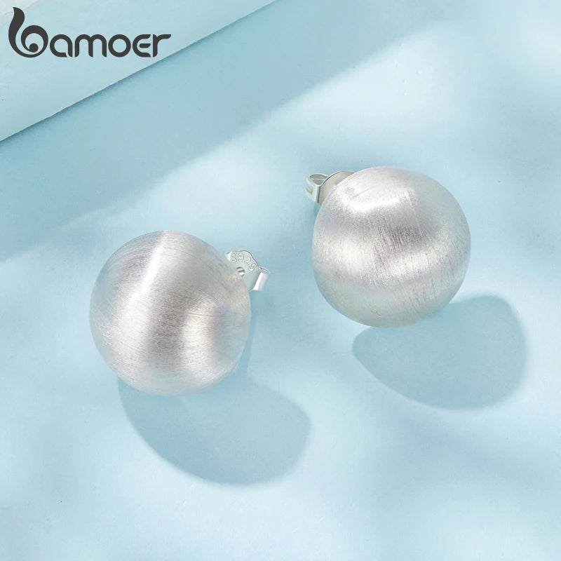 Обеци BAMOER с бяло позлатено покритие, гланцирани 3D топчета, високо полирани, модерни модни бижута за жени, сребро 925