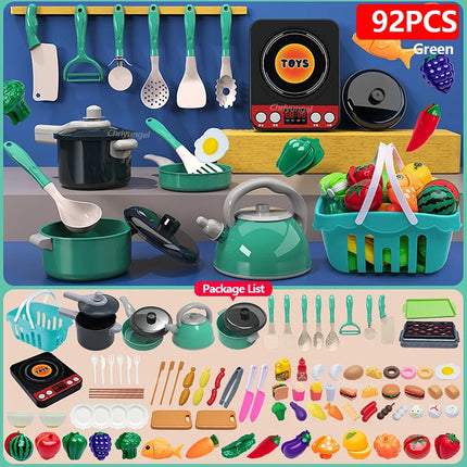Комплект детски кухненски играчки 92/69/59 бр. Комплект кухненски аксесоари с тенджери за игра, играчка за готвене на храна, подарък за малко момиченце и момче