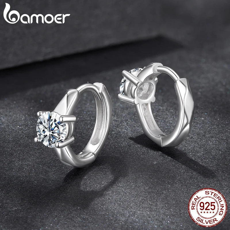 BAMOER 0.5CT Искрящи обеци с моисанит, геометрични обеци, обръч, бижута от стерлингово сребро 925, хипоалергенен подарък