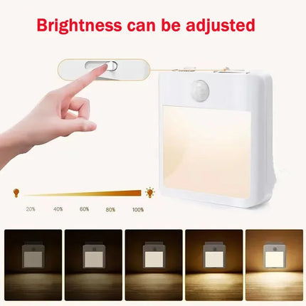 LED нощни лампи със сензор за движение, EU щепсел, димируема светлина за шкаф за бебешко легло, спалня, коридор, безжична нощна лампа
