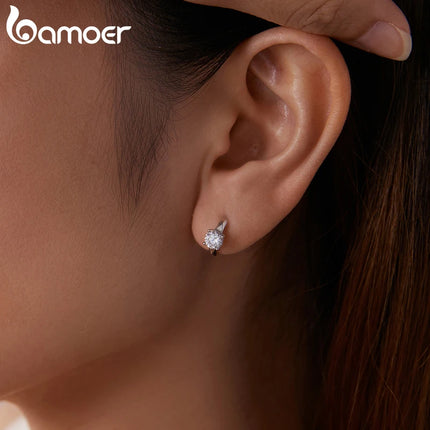BAMOER 0.5CT Искрящи обеци с моисанит, геометрични обеци, обръч, бижута от стерлингово сребро 925, хипоалергенен подарък