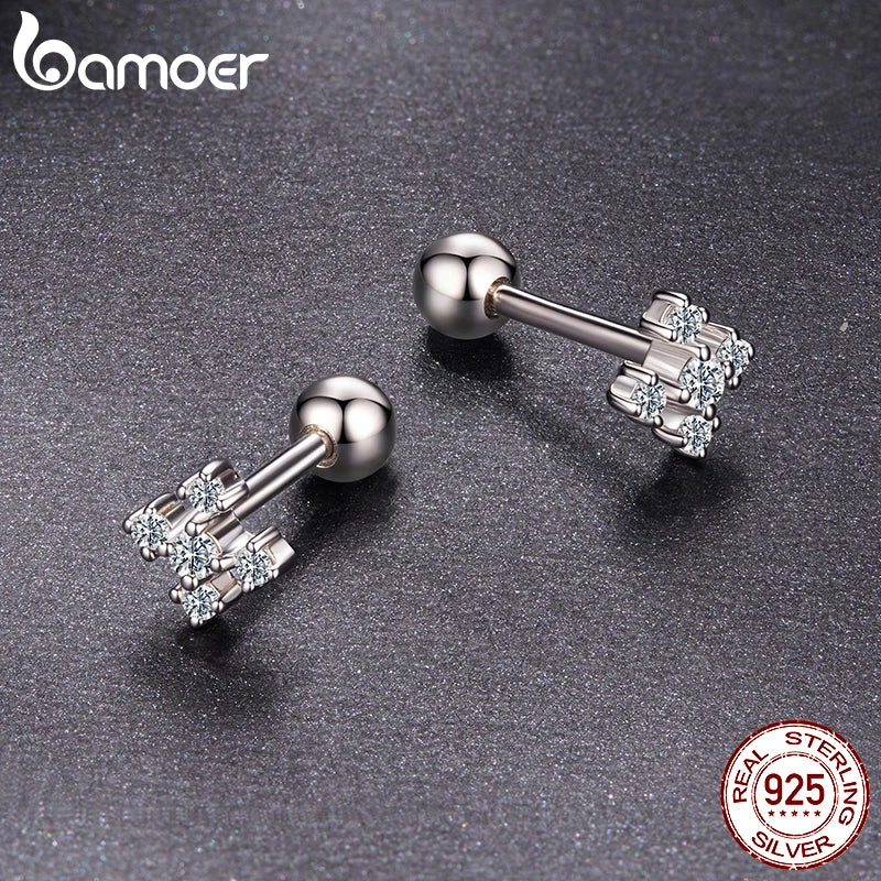 Обеци BAMOER с кръст от моасанит с кръгъл завъртящ се гръб, кръгли диамантени обеци със звезда, създадени в лаборатория, за жени, годежен подарък