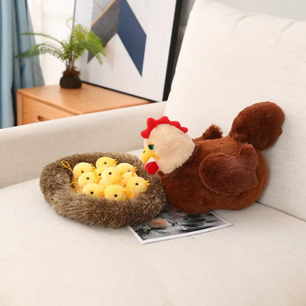1 комплект Kawaii Chick Family Плюшени играчки Пиле Майка Пиле Бебе Плюшени кукли Симулация Кокошка с гнездо Плюшени животни Детски подаръци