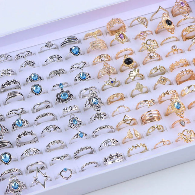 20 бр./лот винтидж бохемски геометрични пръстени с цветя и листа за жени, микс стил, цвят, модни бижута, подаръчни аксесоари на едро