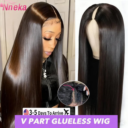 Nneka права коса V част перука 40 инча ъпгрейд бразилски перуки без лепило за жени 100% човешка коса щипка за глава половин перука 250%
