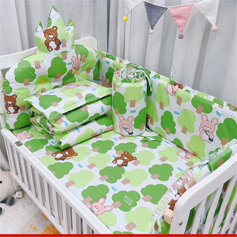 100% чист памучен карикатурен принт за детско креватче, предпазител за новородени, защитен комплект спално бельо против сблъсък за момчета и момичета, универсален чаршаф
