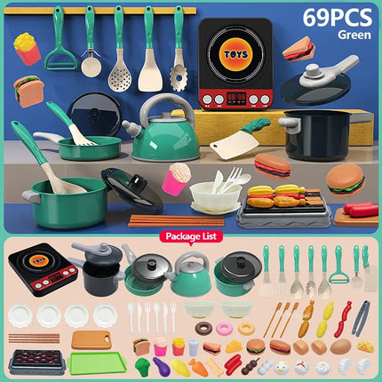 Комплект детски кухненски играчки 92/69/59 бр. Комплект кухненски аксесоари с тенджери за игра, играчка за готвене на храна, подарък за малко момиченце и момче