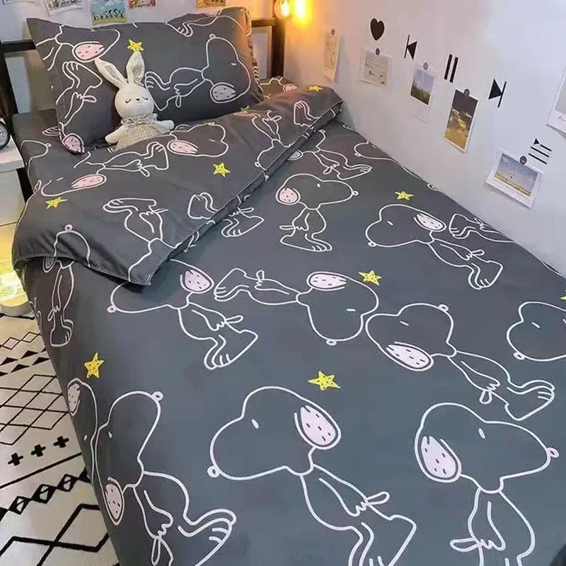 Детски комплект спално бельо Snoopy с анимационен филм, сладък чаршаф за момиче и момче, калъфка за възглавница с анимационен чаршаф