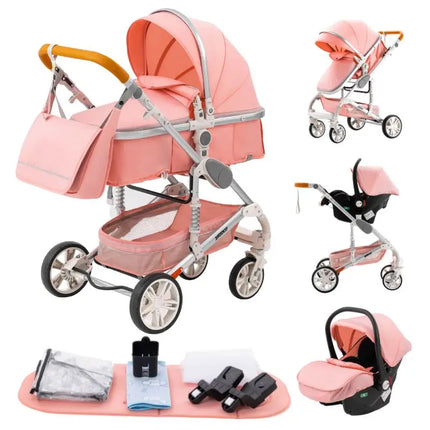 Многофункционална бебешка количка 3 в 1 с компактна сгъваема количка, лека количка, столче за кола и кош за спане Baby