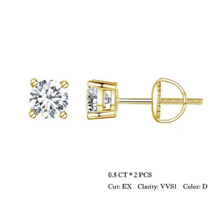 Дамски обеци BAMOER с 4 зъба и моасанит, плътно сребро 925, 2CT VVS1 Lab, с блестящи класически сватбени бижута